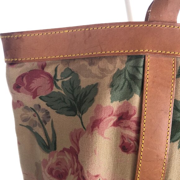 VINTAGE RALPH LAUREN TOTE OVERNIGHT BAG FLORAL LEATHER CANVAS - Picture 7 of 11